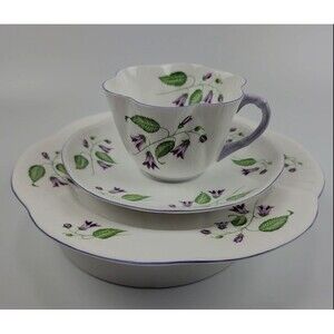 Vintage Bone China Shelley 3 Piece Set Dessert Teacup & Saucer Campanula # 13886